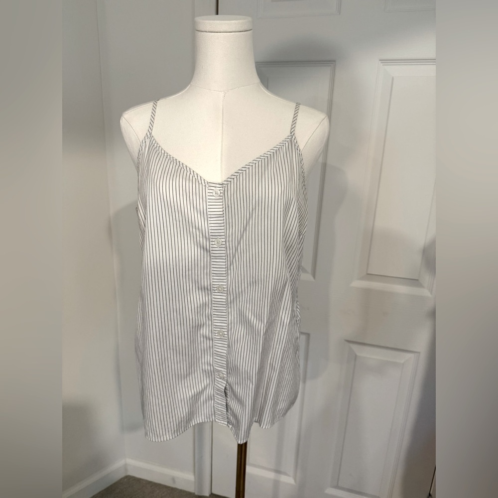 Banana Republic Striped Linen-Blend Button-Up Tank – Size M, NWOT